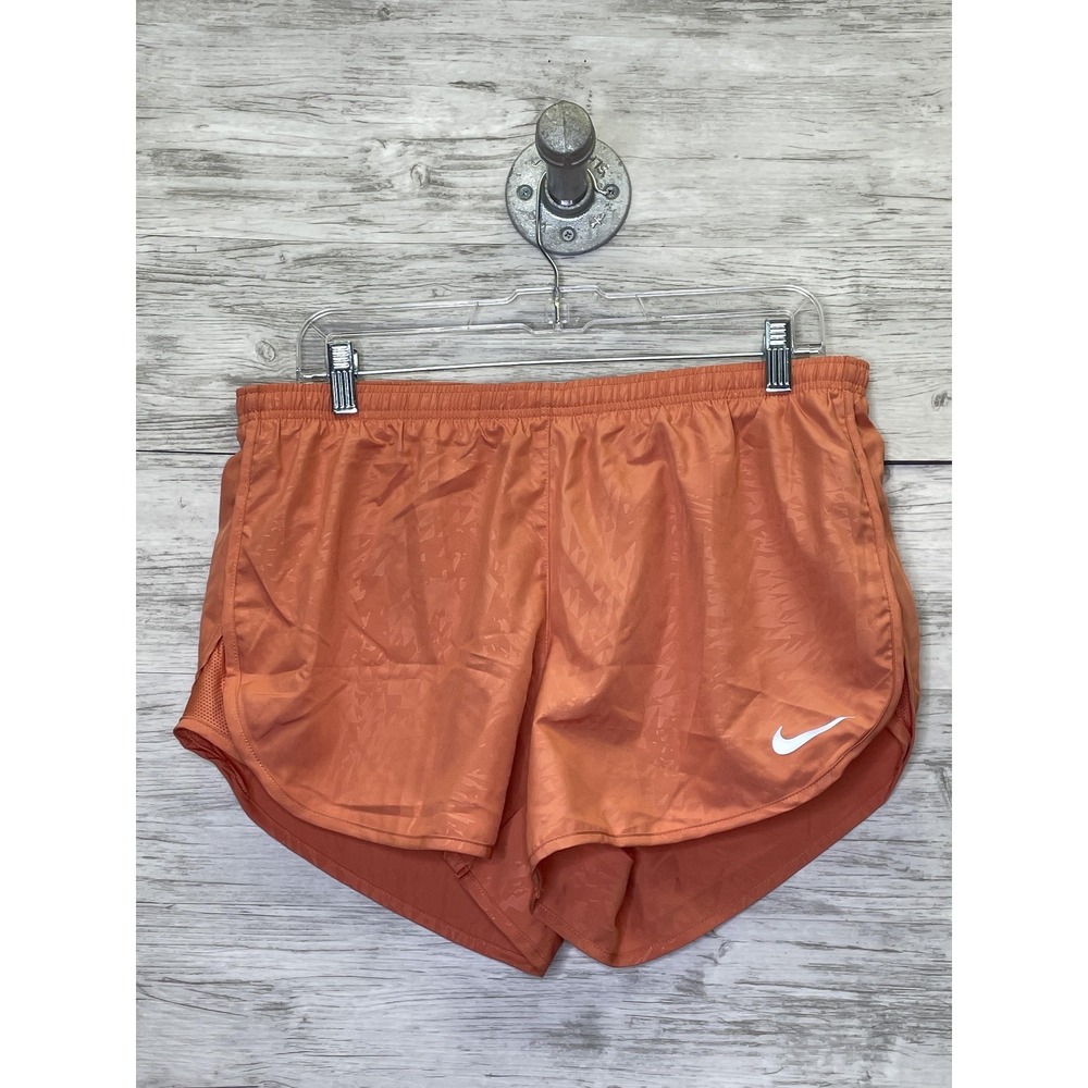 Nike Dri-FIT Running Shorts Womens Large Orange Split Hem Lined Athletic Track